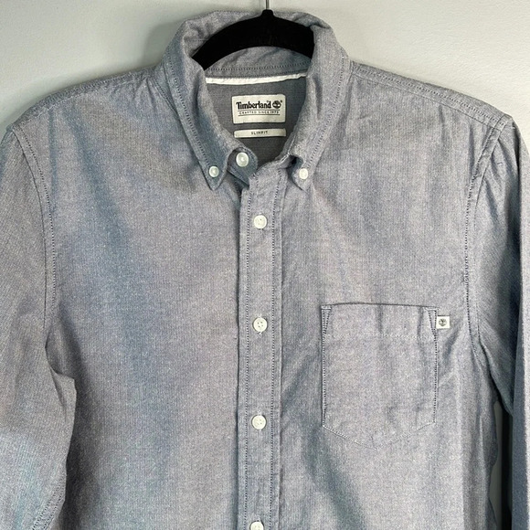 TIMBERLAND Mens Brushed Cotton Button Down Shirt Long Sleeve Logo Slim Fit S - Picture 3 of 13